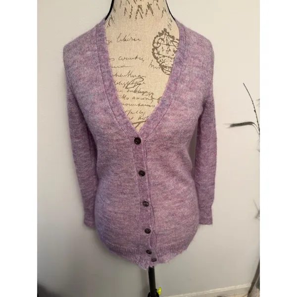 J. Crew Fuzzy kid Mohair Blend‎ Cardigan Lavender Pink Multi Color XXS - Image 2
