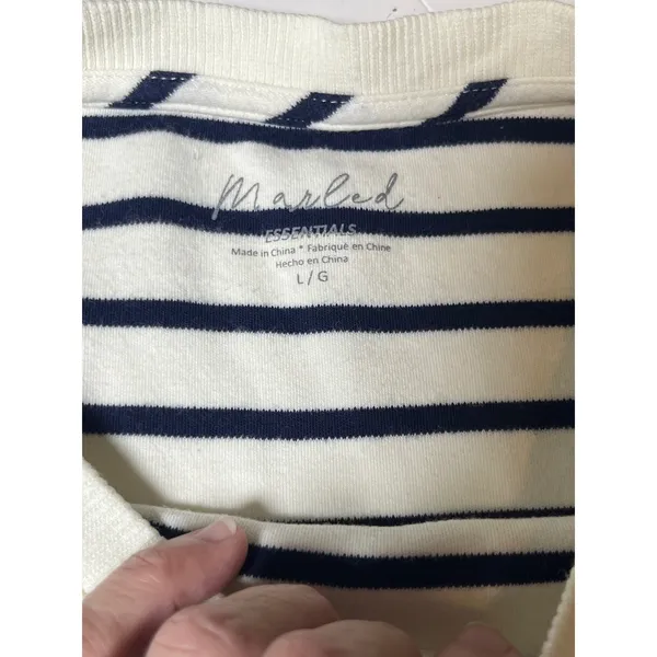 Nautical Stripe Cap Sleeve Top Cotton Blend Blue White Marled Essentials‎ L - Image 5
