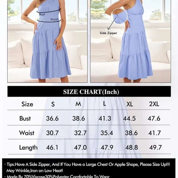 Summer Casual Dress 1 Shoulder Midi Dress Sleeveless Ruffle Hem Flowy Long M - Image 5