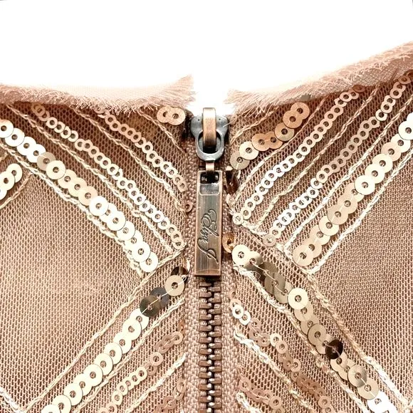 Eliza J Size 6 Rose Gold Sequin Mesh Lattice Sheath Cocktail Mini Dress Cocktail - Image 13