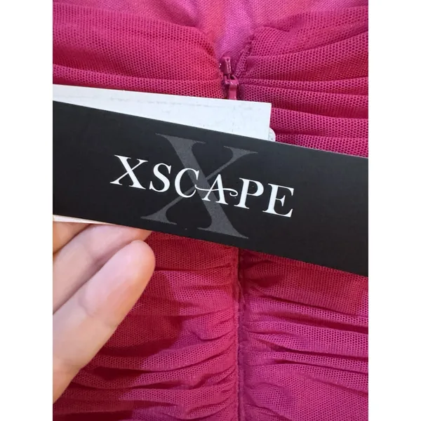 XSCAPE gown allover ruched bodice and straight neckline Size 10 Pink Flowy - Image 6