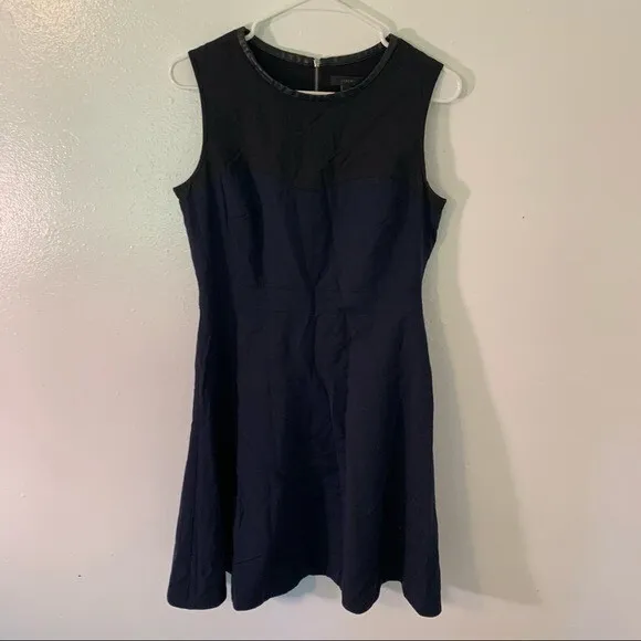 J. Crew Women's Size 6 Colorblock Dress Faux Leather Trim Navy Blue Black - Image 6