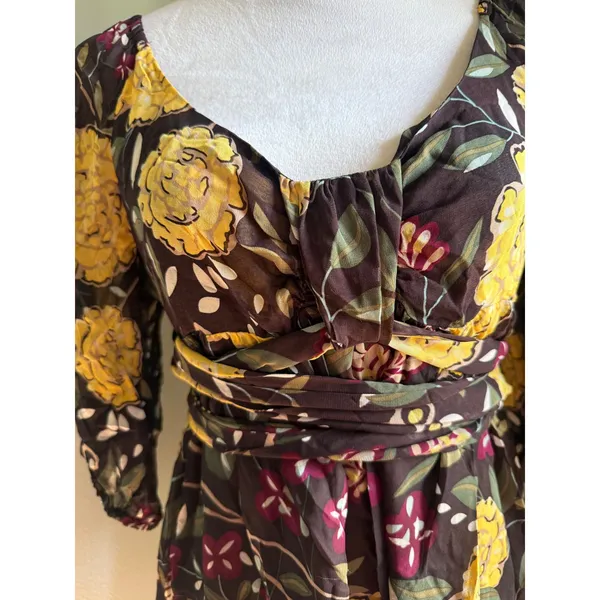 Christiane Celle‎ Calypso St Barth Silk Floral Mini Dress Brown Yellow S boho - Image 2