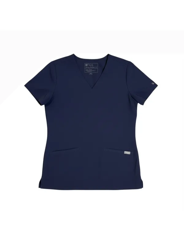 FIGS Navy Blue V-Neck Medical Scrub Top - Image 3