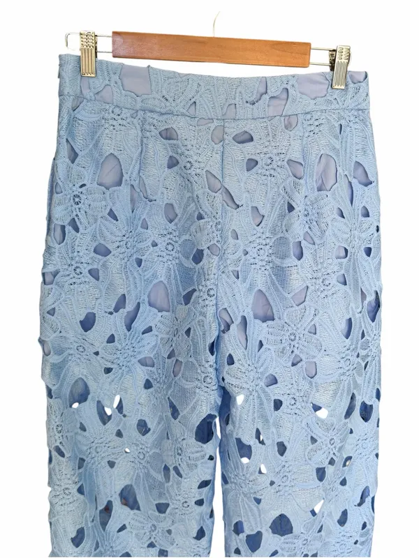 COMMENSE - Blue Floral Lace Wide-Leg Pants Sz M - Image 6