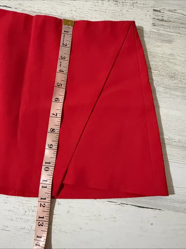 Alice + Olivia Red Asymmetrical Wrap Mini Skirt Poppy Red - Image 9