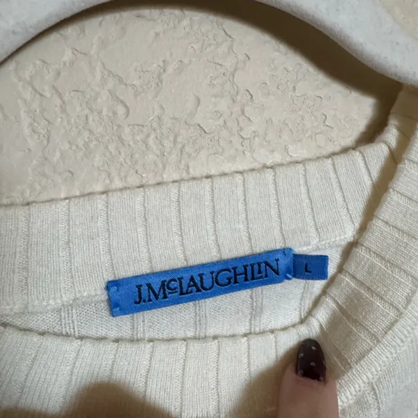 J. McLaughlin Anika Wool Blend Sweater Sz‎ Large Wide Rib Crewneck Ivory - Image 4
