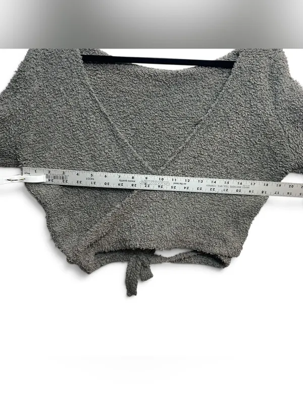 SKIMS Gray Cozy Knit Wrap Crop Top Long Sleeve Tie Waist L/XL - Image 5