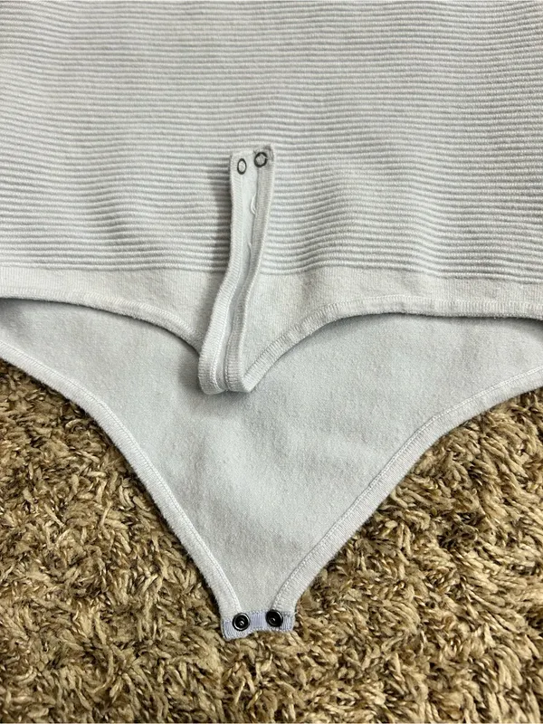 Abercrombie & Fitch Knit Ribbed One-Shoulder Bodysuit Pale Blue Sz M - Image 6