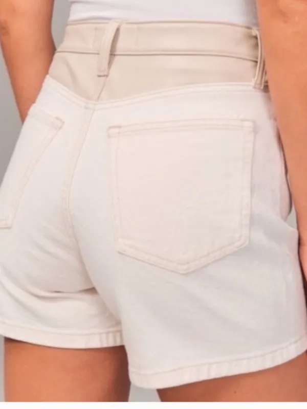Abercrombie Faux Leather and Denim High Rise Dad Shorts‎ Sz 32 - Image 2