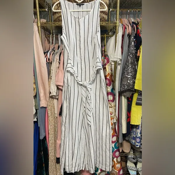 Banana Republic Striped Linen Blend Wide Leg Cropped Jumpsuit - Image 6