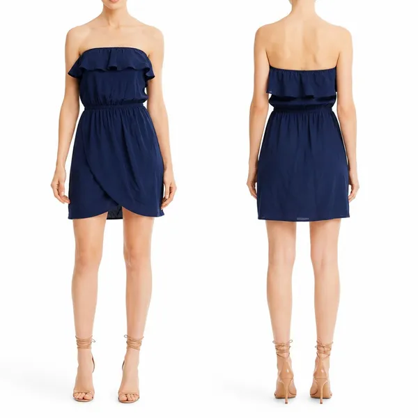 Amanda Uprichard Joan Dress Silk Strapless Navy Ruffle Mini Tulip Hem Womens M - Image 2