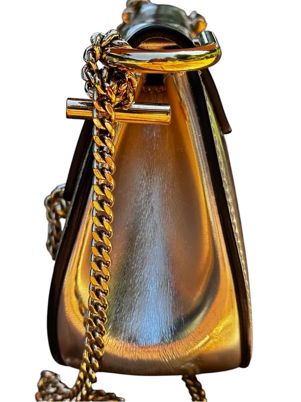 Chloé Drew Micro Metallic Silver Leather Crossbody Bag Gold Hardware Italy - Image 6