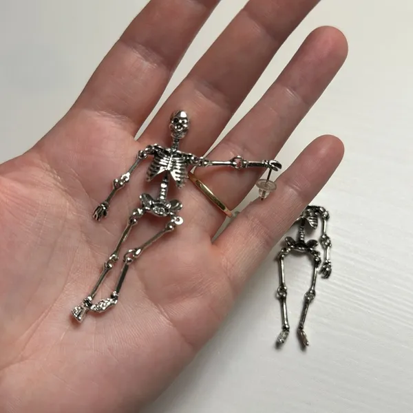 Nordstrom Exaggerated Skeleton Skull Drop Dangle Earrings Unique Jointed Skeleton Earring - Image 7