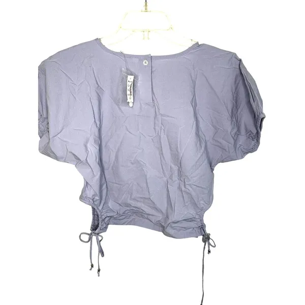 Madewell Embroidered Poplin Puff-Sleeve Cutout Crop Top Distant Peri XS NWT - Image 4