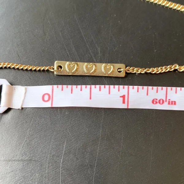 Gold Tone Three Heart Bar Necklace - Image 5