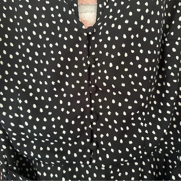 Abercrombie Fitch Faux Wrap Mini Flounce Dress Women’s XS Black White Polka Dot - Image 5