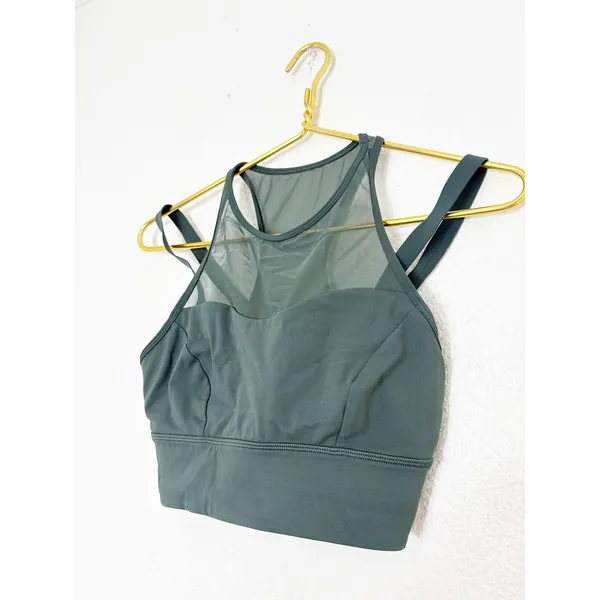 Lululemon Sun Setter Bra Size 6 Dark Forest Green Sports Bra Mesh Workout W2AK1S - Image 9