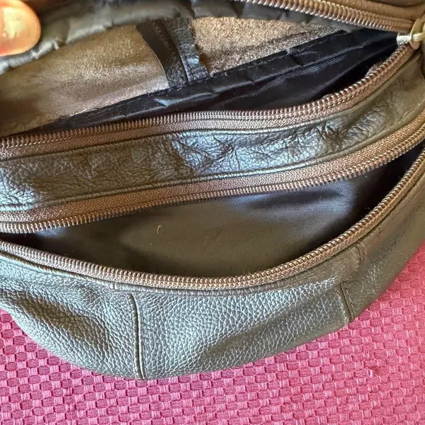 vintage granola boho brown pebbled leather fanny pack waist bag adjustable strap - Image 5