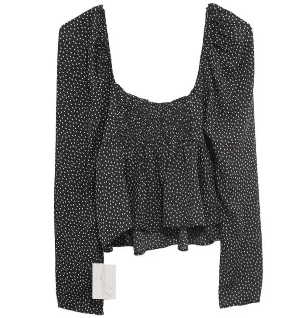 Abercrombie & Fitch Black White Polka Dot Long Sleeve Cropped Blouse Top Size M - Image 2