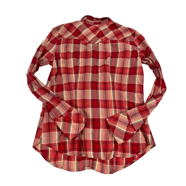 American Eagle Outfitters Red Plaid Western Sheer Button Down Shirt Small - Image 3
