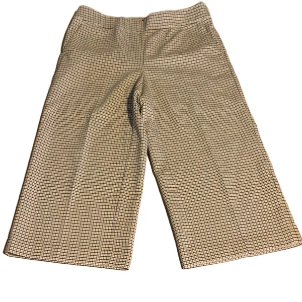 Loft Tan & Black Cropped Wide Leg Plaid Trousers (10) - Image 10