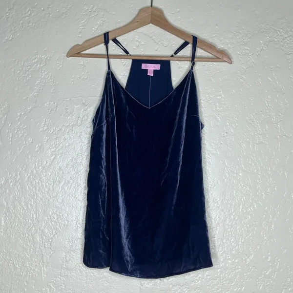 Lilly Pulitzer Women's‎ Silk Blend Dusk Velvet Top True Navy Racerback Top Small - Image 2