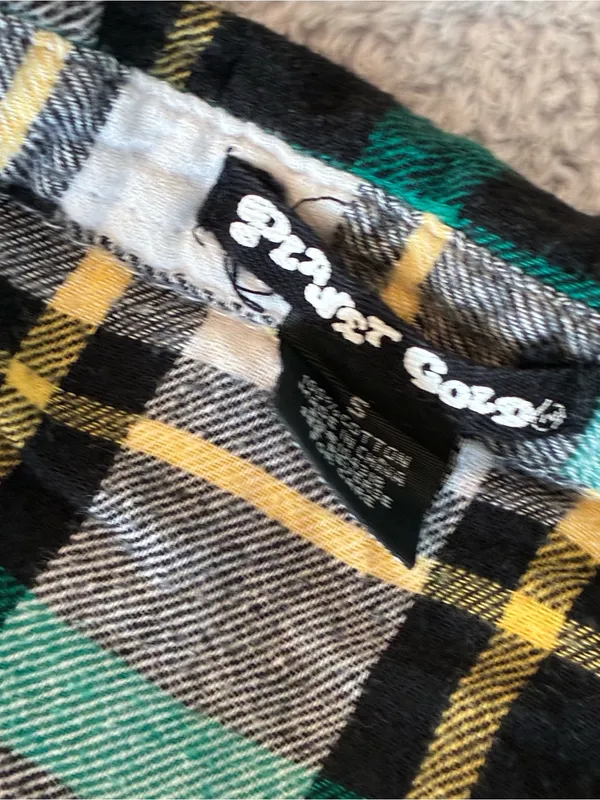 Women’s Planet Gold Brand Green Plaid Long-Sleeve Flannel Shirt Size Small - Image 3