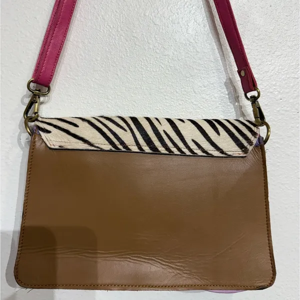 Pink Zebra Leather Crossbody Purse - Image 8