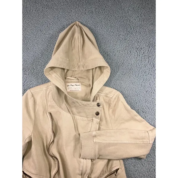 Free People Carmen Moto Jacket Women Small‎ Beige Asymmetrical Zip - Image 2