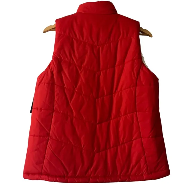 NBA Bulls Red Puffer Sherpa Vest Reversible Womens Small Full Zip‎ Sleeveless - Image 2