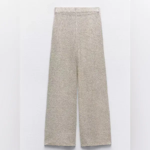 Zara NWT Beige Textured Bouclé Wide Leg Pants Size M - Image 4