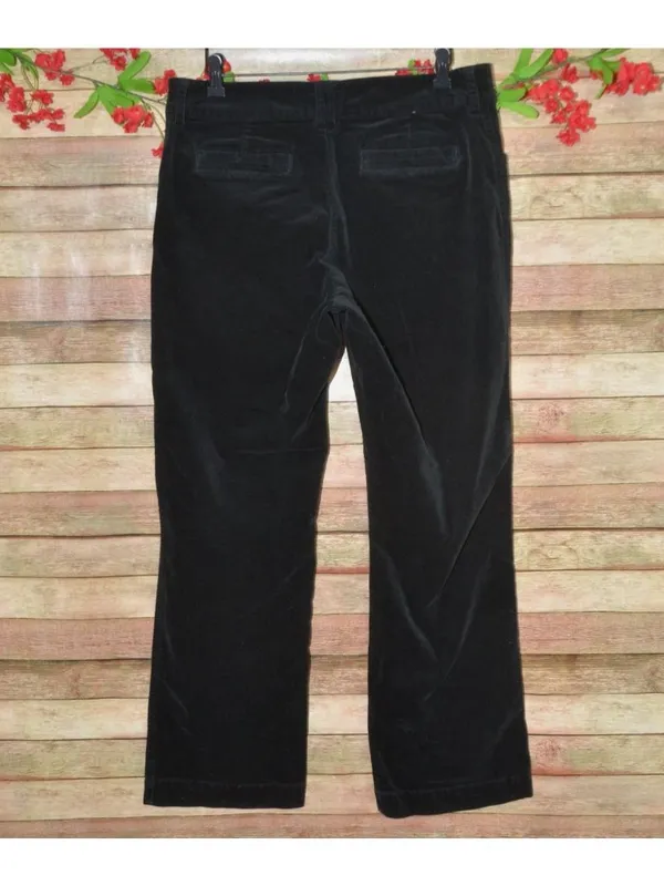 Lee Womens 14 M Black Corduroy Pants Just Below Waist Stretch Straight Leg - Image 3