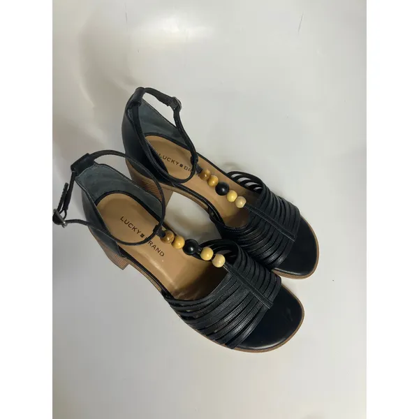 Lucky Brand Sylvesna Sandals Womens 6M‎ Black Excellent Beaded Boho Block Heel - Image 3