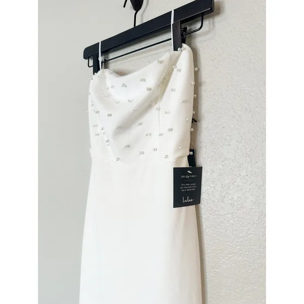 Lulus White Pearl Strapless Maxi Dress Mermaid Gown Bridal Event NWT Size M - Image 4
