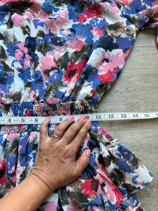 Misa Los Angeles Savanna Floral Asymmetrical Ruffle Layer Dress Size M Mock Neck - Image 16
