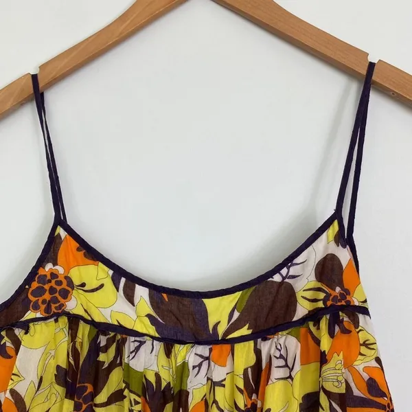 Milly New York Yellow Brown Floral Print Flowy Babydoll Cami Top Tank Womens 2 - Image 3