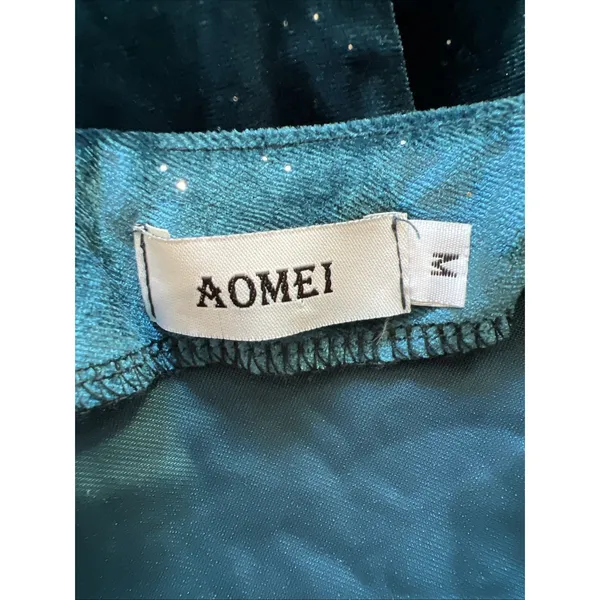 Aomei Teal Velvet Sparkle Maxi Dress Stretch Old Hollywood Glamour Opera Theater - Image 5