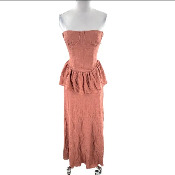 NWT Anthropologie We Wore What Strapless Corset Peplum Maxi Dress Sz‎ 2 - Image 5
