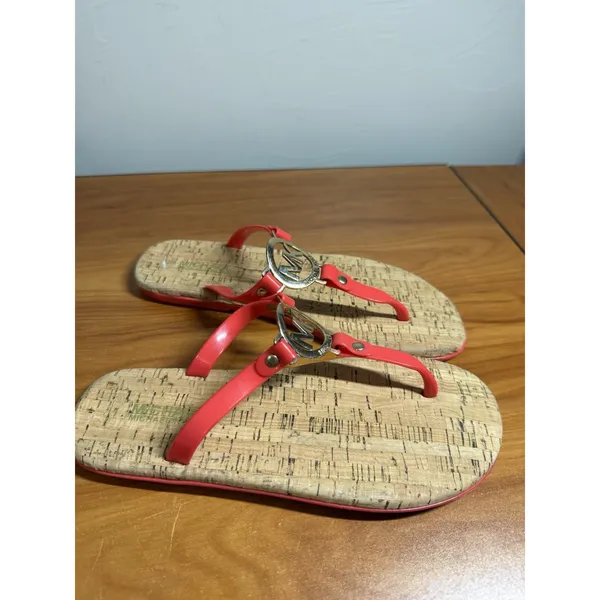 Women's Michael Kors Red Charm Jelly PVC Logo Flip Flop Sandals Cork 7B - Image 3