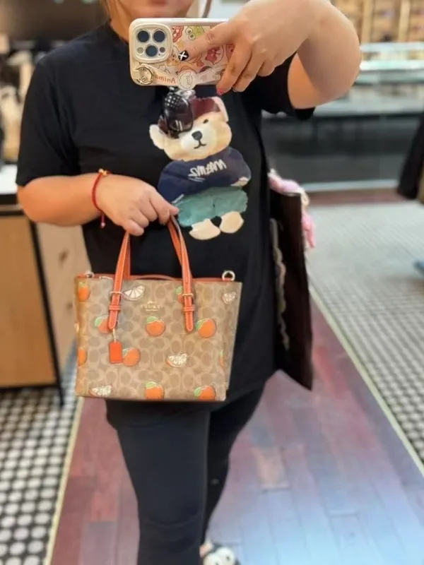 Coach Mollie Tote Bag 25 In Signature Canvas With Orange Print CBB55 - Image 7