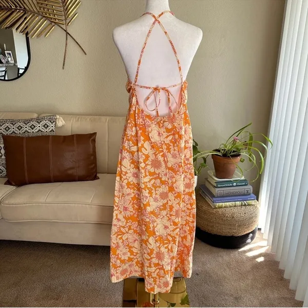 J. CREW Tie Front 100% Cotton Poplin Midi Loose Fit Dress in Orange Floral Small - Image 7