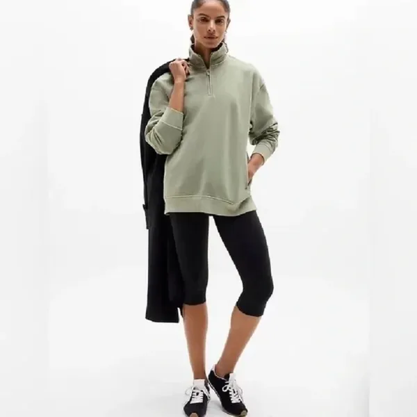 New Athleta M Forever Fleece 1/4 Zip Sweatshirt Eucalyptus Green Medium Regular - Image 2