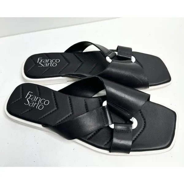 Franco Sarto Sandals Womens Size 9.5 Leather Black/White Open Toe - Image 3