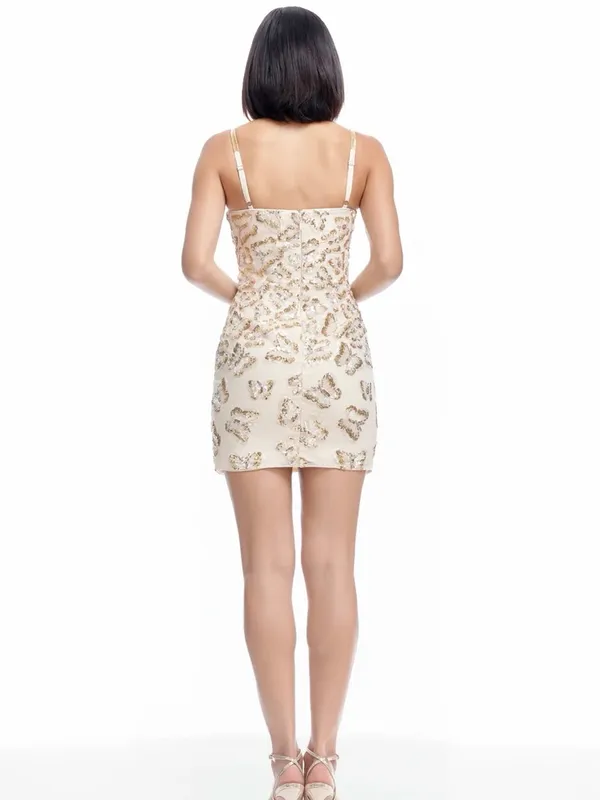 NWT Dress The Population Anya Champagne Multi Butterfly Sequin Beaded‎ Dress - Image 3