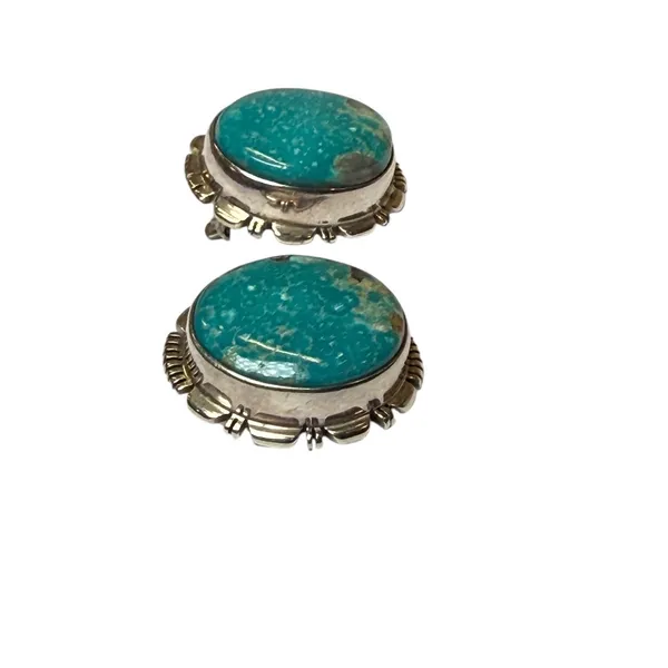 Vintage Navajo JF Sterling Silver Turquoise Clipon earrings Native‎ American - Image 4