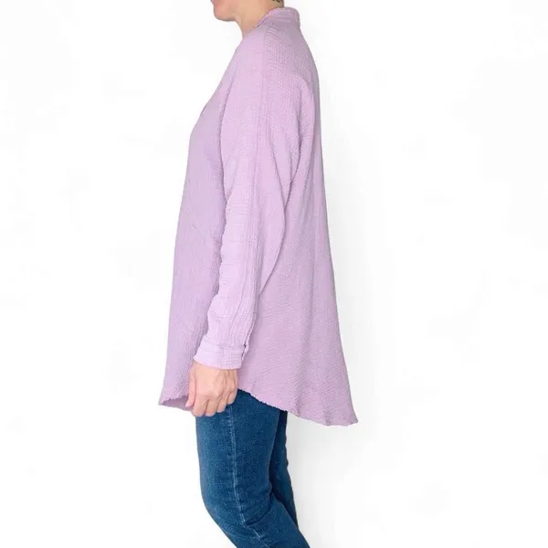 Light Purple Gauze Oversized Minimalist Casual Button Down Shirt - Image 2