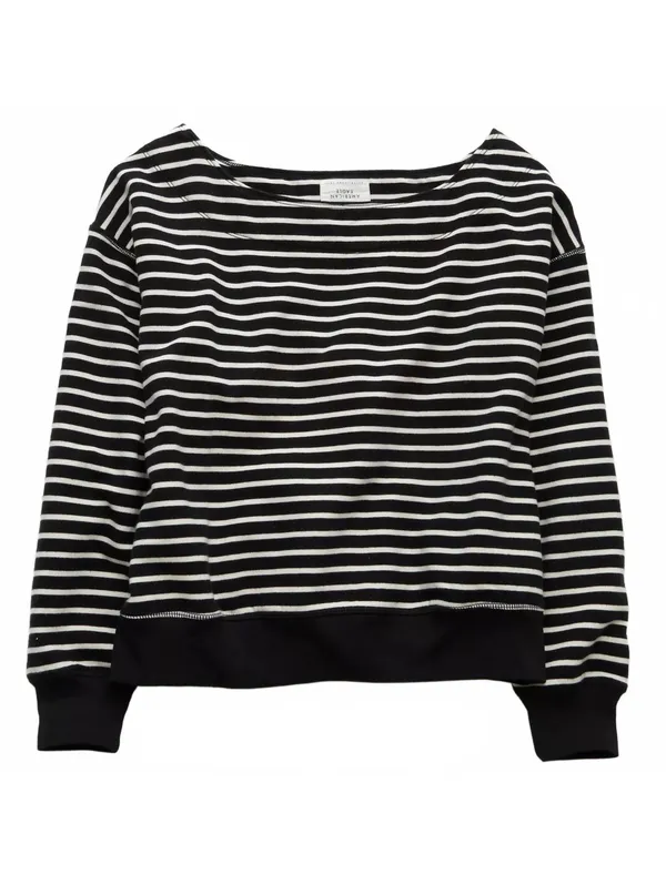 AE Off The Shoulder Sweatshirt American Eagle Black White Striped NWT Size Small - Image 4