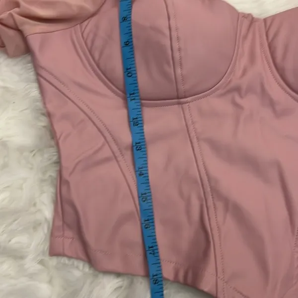 ASOS Parisian Bubblegum Pink Vegan Leather Bustier Sheer Sleeve Top 10 - Image 11