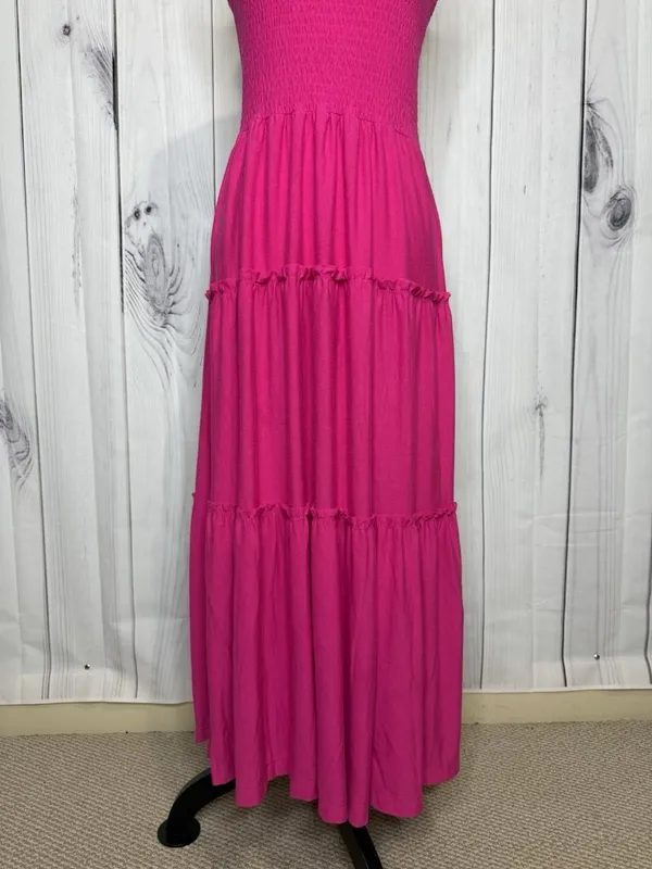 Zenana Sundress Womens Sz Large Pink Knit Smocked Tiered Boho Soft Stretch - Image 3